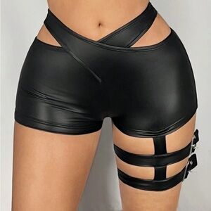 Women's Black Strappy Shorts